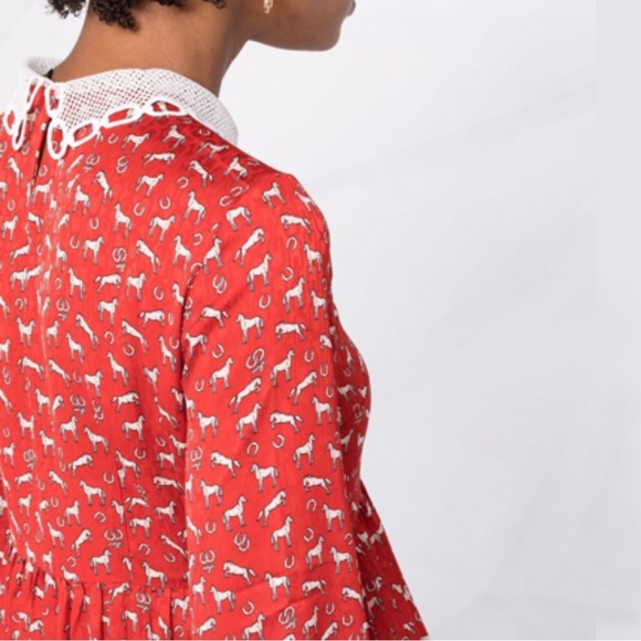 NWT Maje Rouges Raina Horse-Print Jacquard Dress with Guipure Collar Size US 4 - Picture 6 of 13